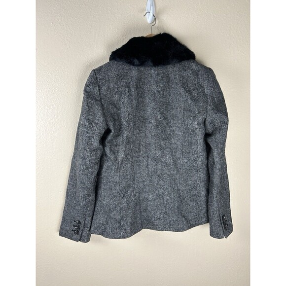 Talbots Aberdeen 4 Blazer Jacket Fur Collar Herringbone Button Career Wool Blend - Picture 3 of 3